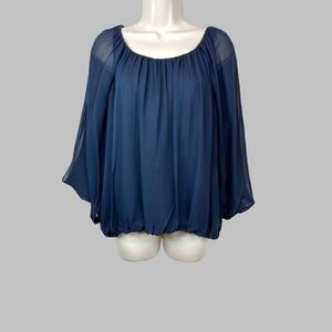 HINGE 100% Silk Blouse in Deep Blue Women's Size Medium